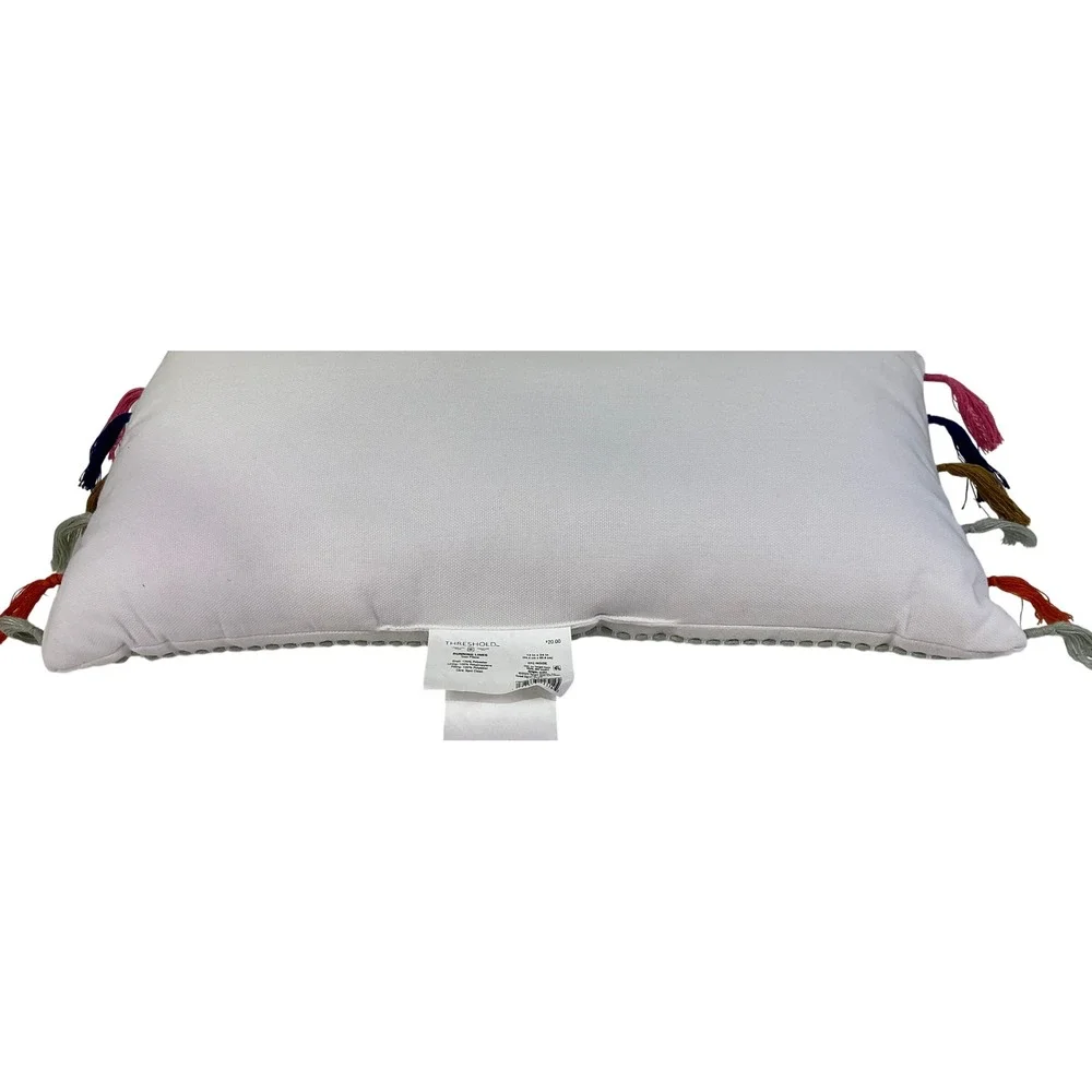Threshold Running Lines Lumbar Throw Pillow 12x24 White Multicolor‎ Tassels